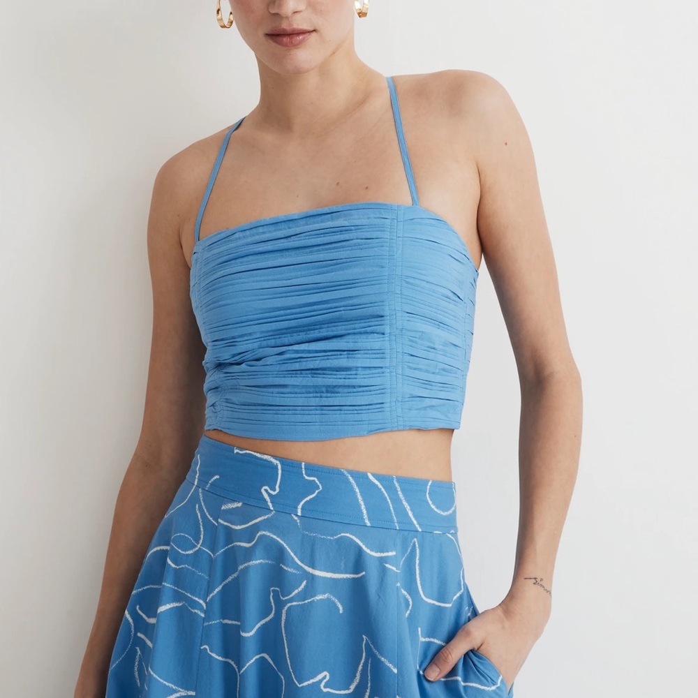 Madewell Poplin Crop Tube Top Ornamental Blue